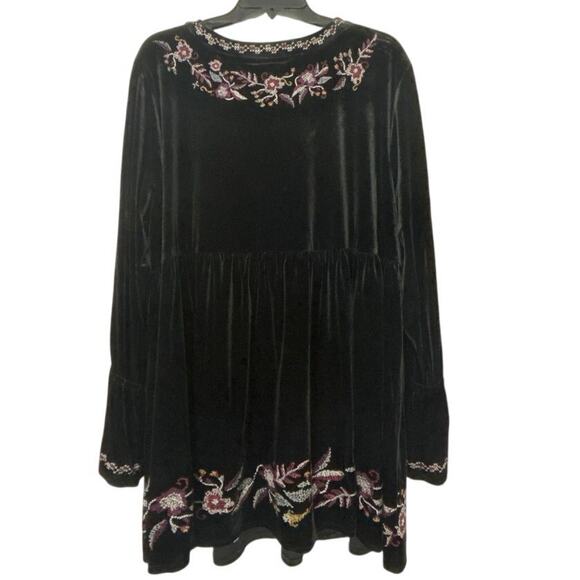 Style & Co Black Velvet Embroidered Baby Doll Top Boho Whimsigoth 3X New - Picture 3 of 15
